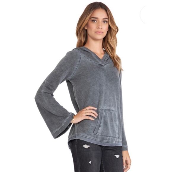 Chaser Acid Washed Bell Sleeved Pullover Hoodie Charcoal Black Gray Destroyed Sm - Picture 1 of 8